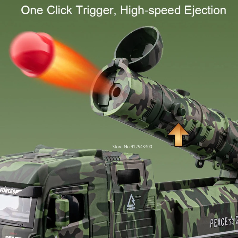 Schaal 1:32 Missile Truck Speelgoedmodel Auto Raketwerper Voertuig Metaal Diecast Geluid Licht Trek Militaire Modellen Jongens Geschenken