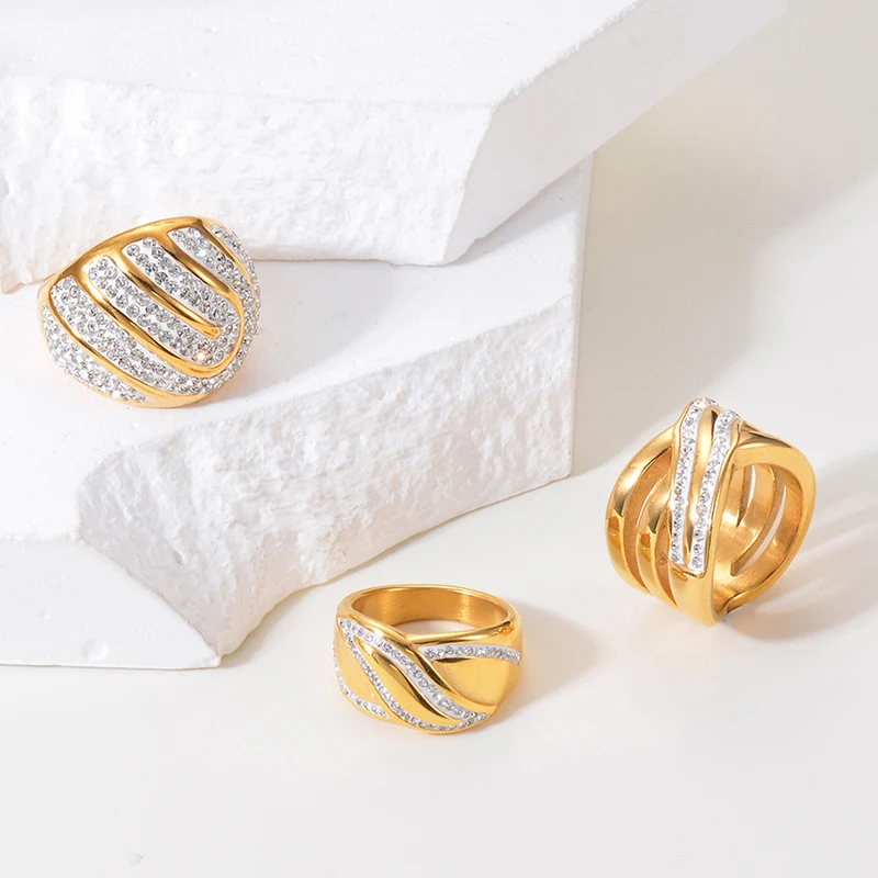 New Fashion Stainless Steel 18K Gold Plated Silver Color Rings For Lady Women Simple Wide Chunky Waterproof Jewelry Gift