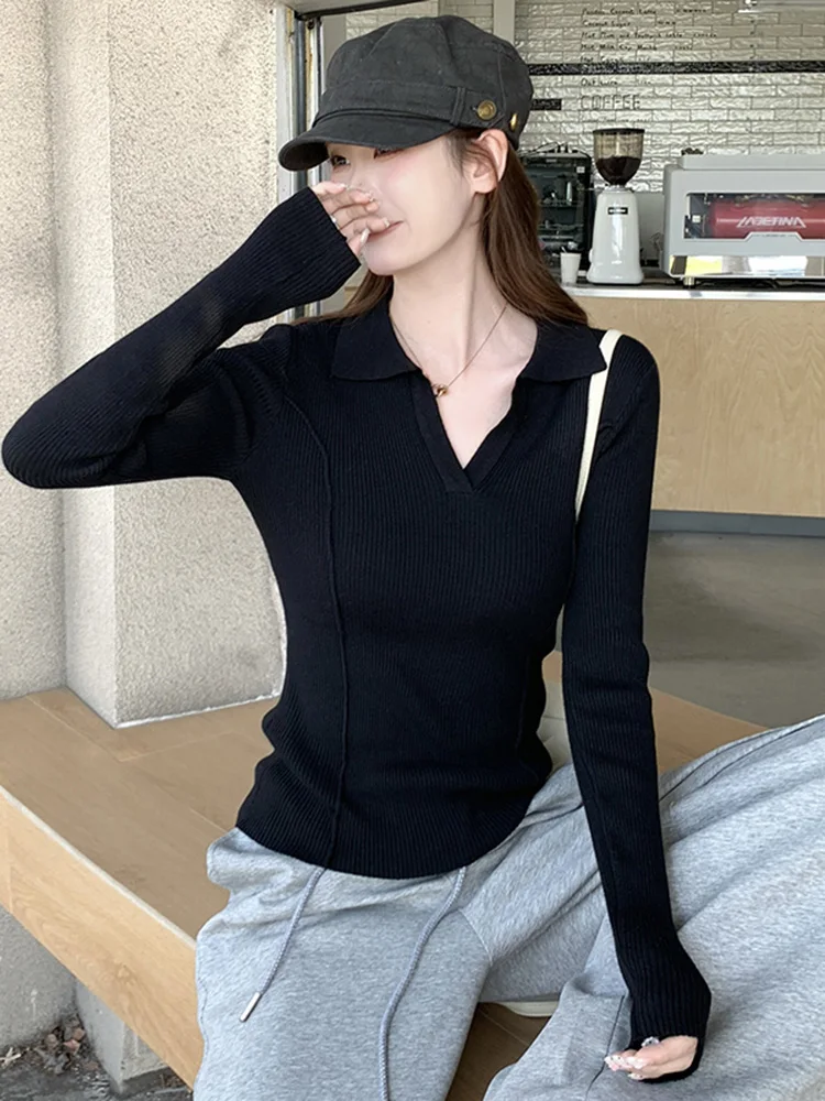 

Versatile Long Sve Knitted irt Women's Spring Faion 2026 Slimming Ladies Base Layer irt Top French Sle Casual Simple