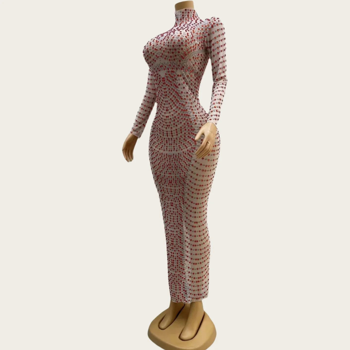 

Jiazuan Sparkly Red Rhinestone Long Dress Sexy Women Prom Couture Festival Celebrate Party Evening Dress Tight Fitting Dresses
