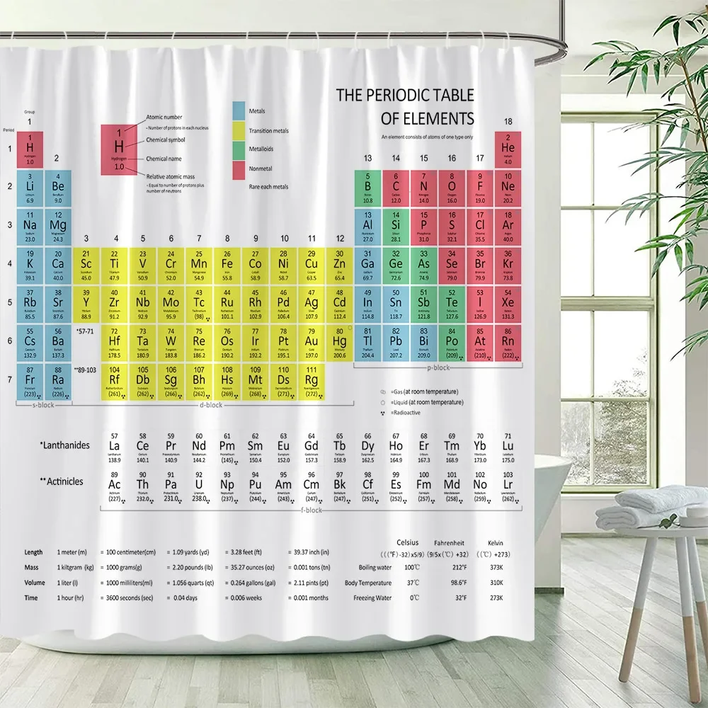 Periodic Table of Elements Shower Curtains Modern Chemical Form Printing Polyester Children Bathroom Decor Bath Curtain Hooks