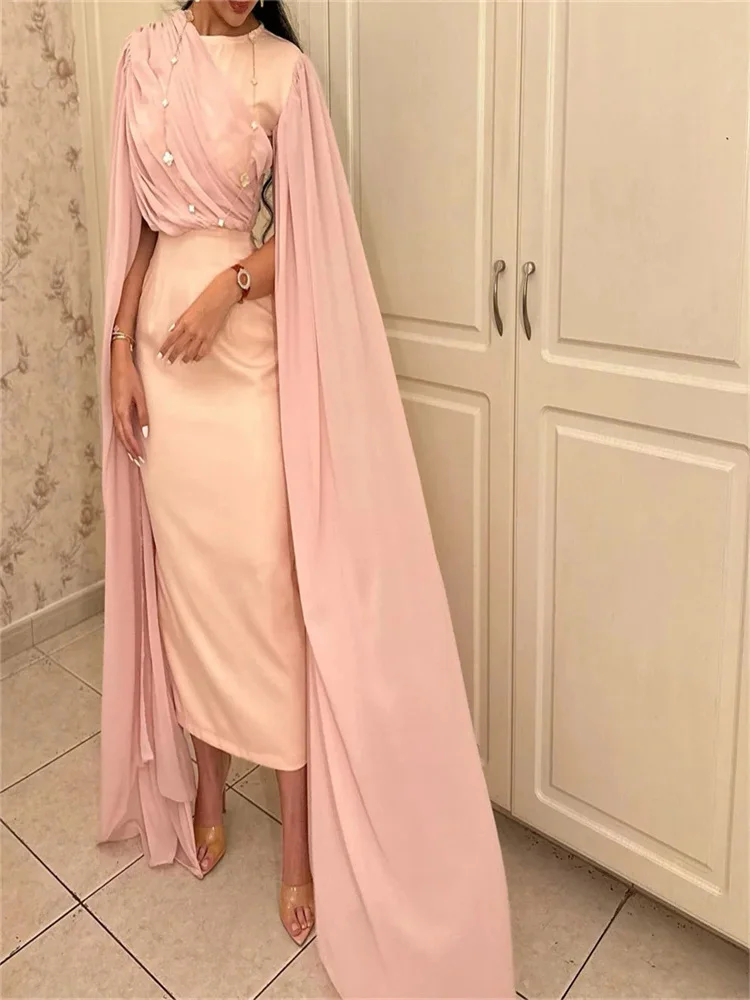 

Elegant Evening Dresses Cape Sleeves Holiday Dress 2024 Mermaid Formal Occasion Dresses Multilayer Prom Gow فساتين السهرة