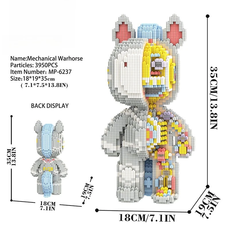 3D Kawaii Beer Model Dier Mechanisch Paard Micro Diamant Bouwsteen Ontwikkelingsmontage Blok Educatief Speelgoed Voor Kinderen