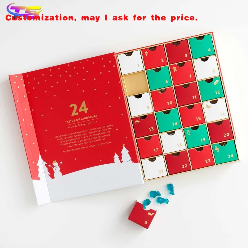 

custom.Low Moq Printed Emty Packiging Custom Perforated Calendar Cardboard Blank Box Advent Calender Box With 24 Perforated Wind