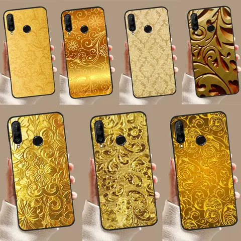 Gold Floral Pattern Case For Huawei Nova 5T 3i 7i 8i 11i Y60 Y70 Y90 Y91 Y61 9 10 SE P30 P40 Lite P60 Pro Cover
