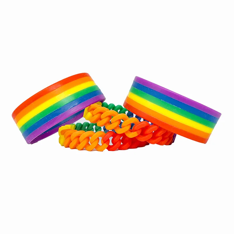 100 Pieces Rainbow Bracelet Bangle For Women Men Colorful Trendy Braided Silicone Rubber Flexible Wristband Wrist Band