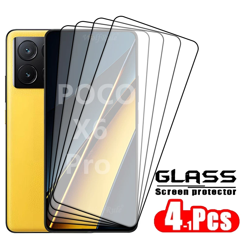4pcs For Poco X6 Pro Glass Poco X6 Pro Tempered Glass Full Cover Glue Protective 9H HD Film Screen Protector Xiaomi Poco X6 Pro