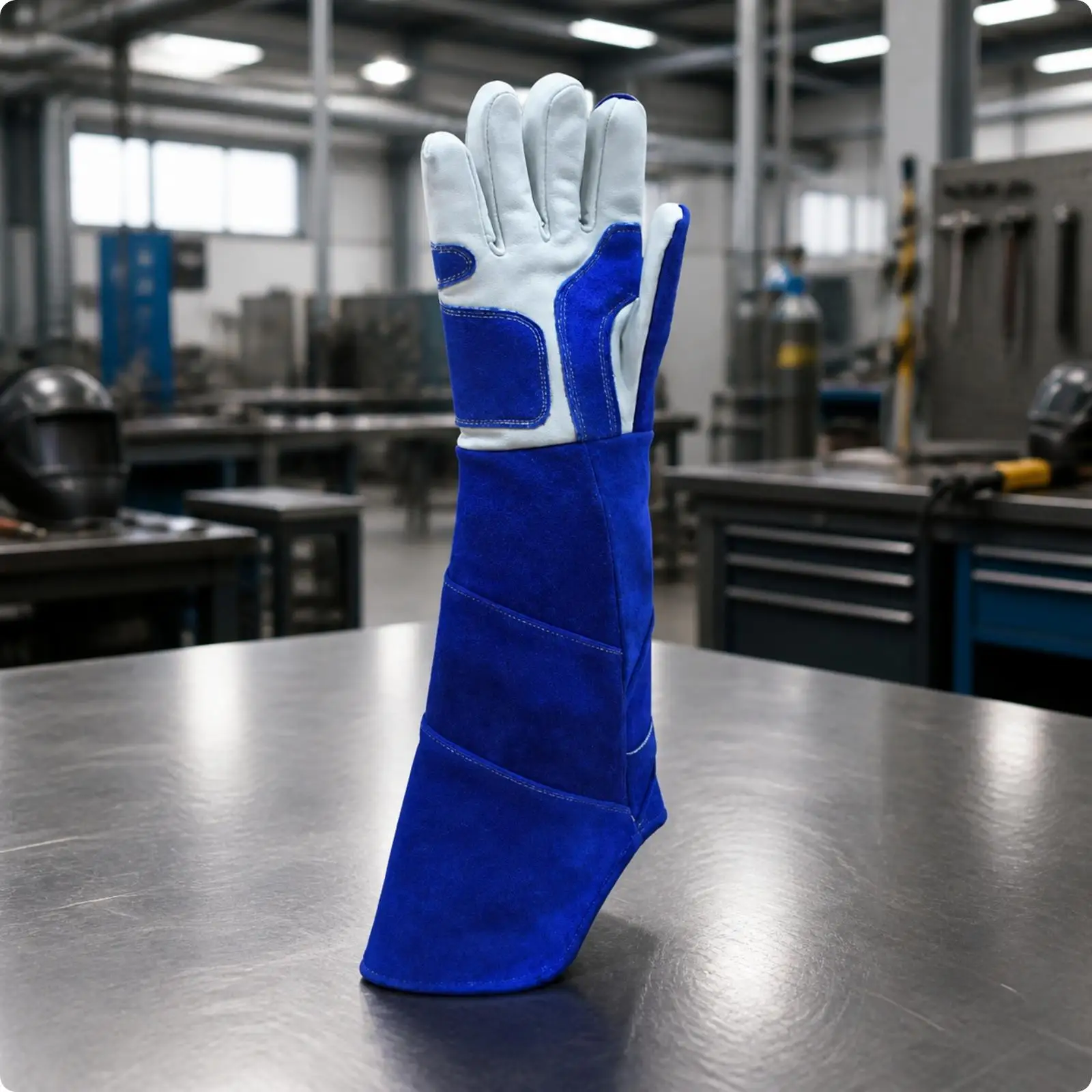 Heavy Duty Cowhide Work Gloves with Long Cuffs 55cm Reinforced Stitching for Metal Joining and Industrial Safety