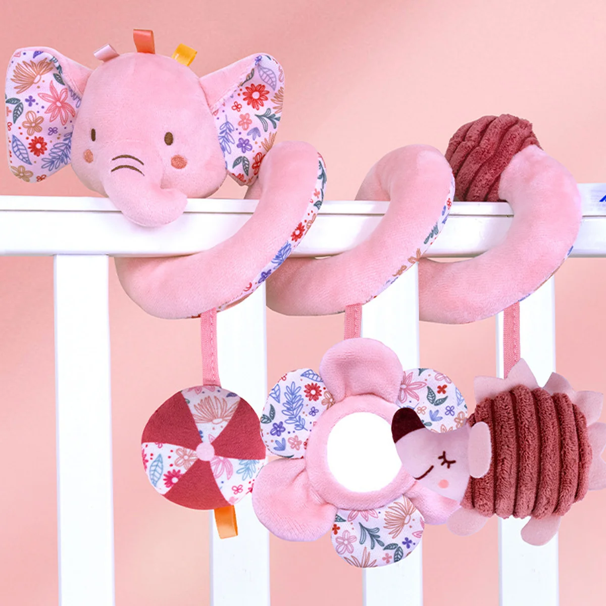 Zabawki sensoryczne do fotelika samochodowego dla niemowląt, wiszące akcesoria do wózka z lusterkiem, piszczelkiem i grzechotkami, idealne prezenty na Boże Narodzenie.