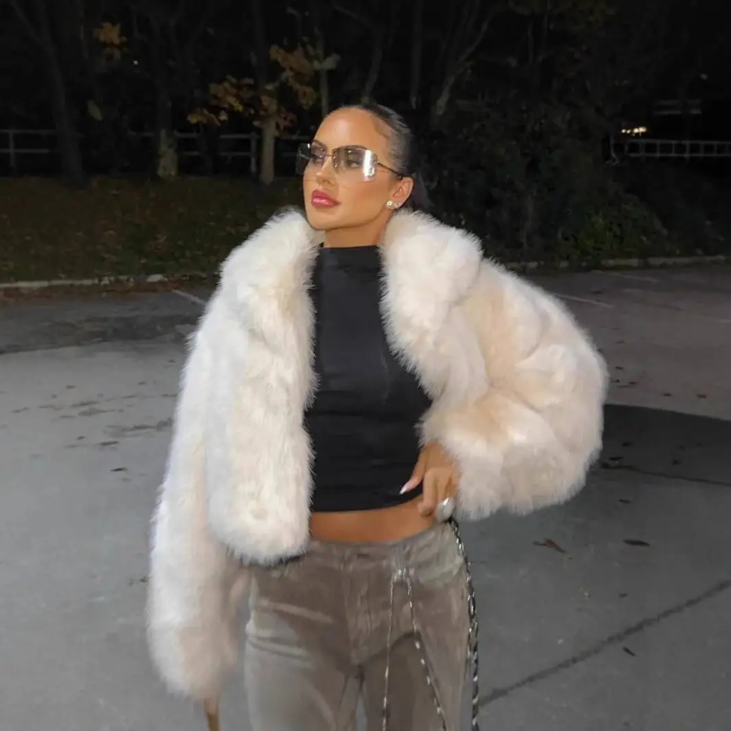 Stylish New Winter Women Mink Cropped Lapel Collar Lady Eco Coat Detaile Thermal Faux Fox Fur Jacket For Female