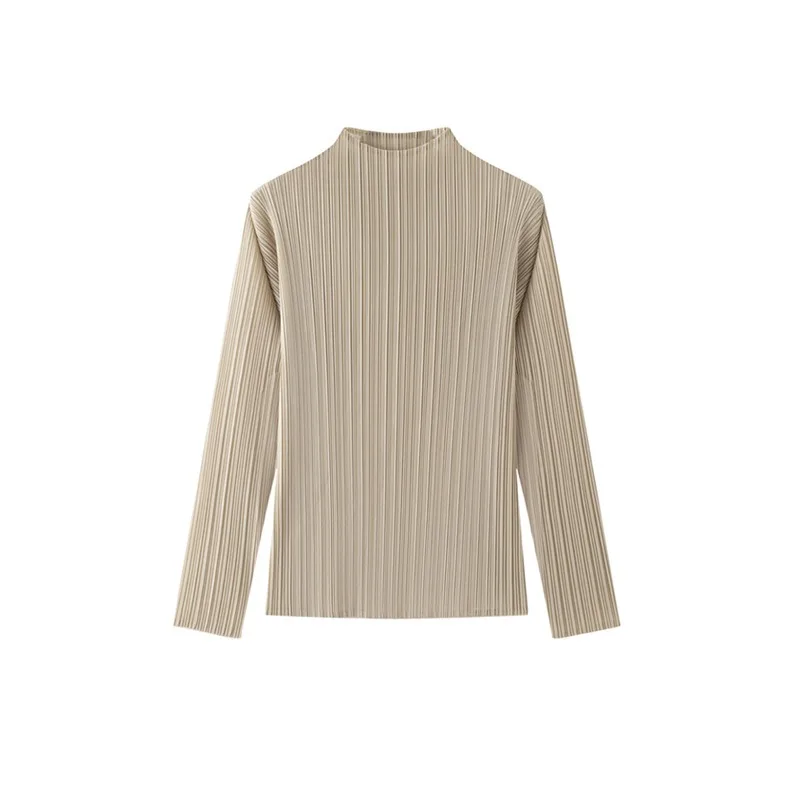 Miyake Pleated 2026 Original French Style Slim Fit Slimming T-Shirt for Women New Autumn Short Unique Pleated Casual Top Pleat