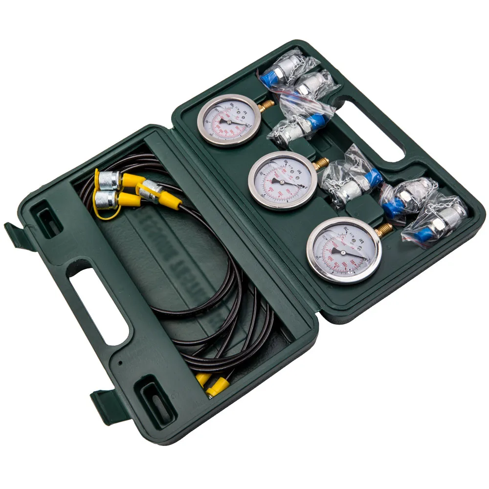 8700PSI   Hydraulic Pressure Gauge Excavator Pressure Hydraulic Test Kit  6 Test Couplings 3 Pressure Gauges 3 Test Hose