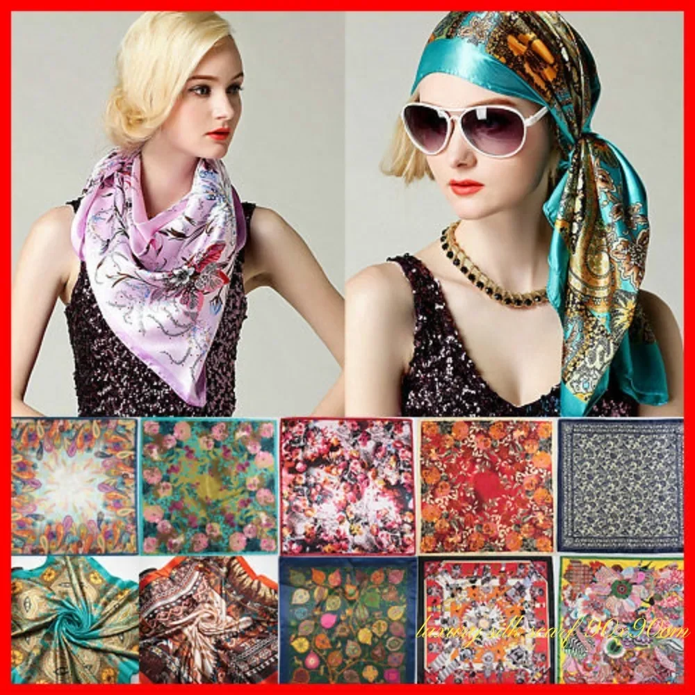 

Valentine's Day gift 90x90cm chain oil painting flower women square scarf silk scarf shawl scarf