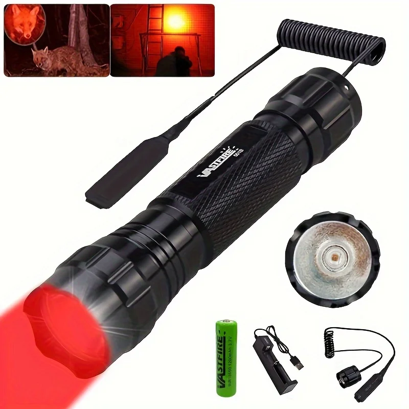 350 Yards Tactical Flashlight White/Red/Green Light Rechargeable Remote Switch Ultimate Tool for Hunting Camping Emergency Torch