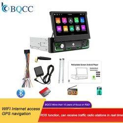 BQCC 1din Car Radio 1 Din Android 13 Multimedia Player Universal Audio Video Band CarPlay Auto 7 Inch IPS Retractable Screen
