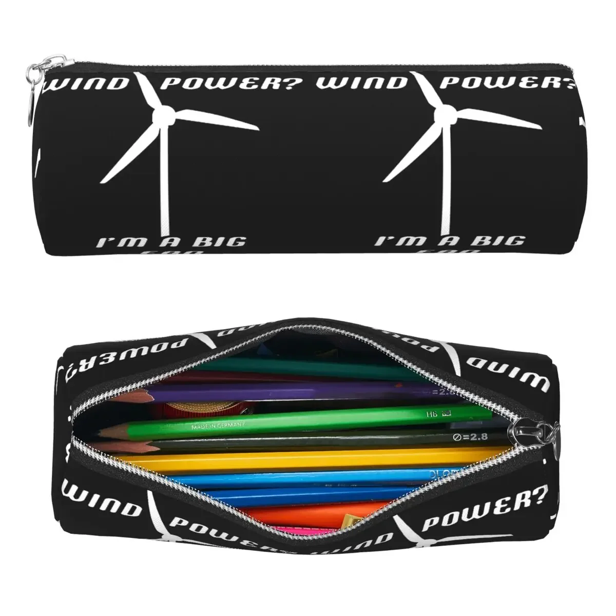 Wind Power I'm A Big Fan - Wind Generator Pencil Case Pen Holder Cylinder Pen Box Pencil Bag for Boys Girls Stationery Supplies