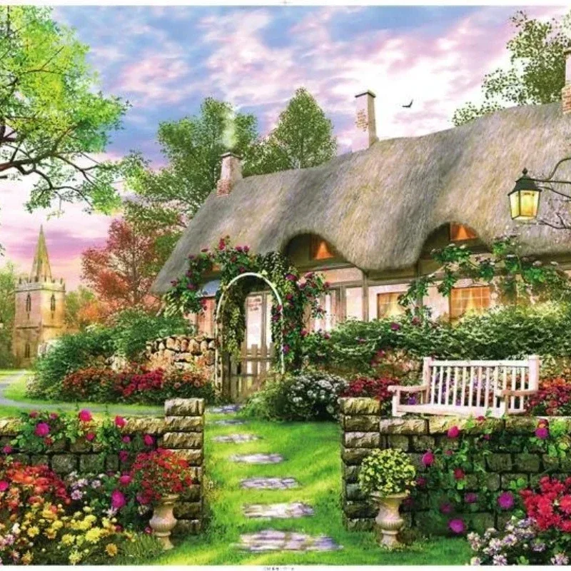 75*50cm Adult 1000 Pieces Paper Jigsaw Puzzle English Cottage Beautiful Landscape Paintings Stress Reducing Toys Christmas Gift