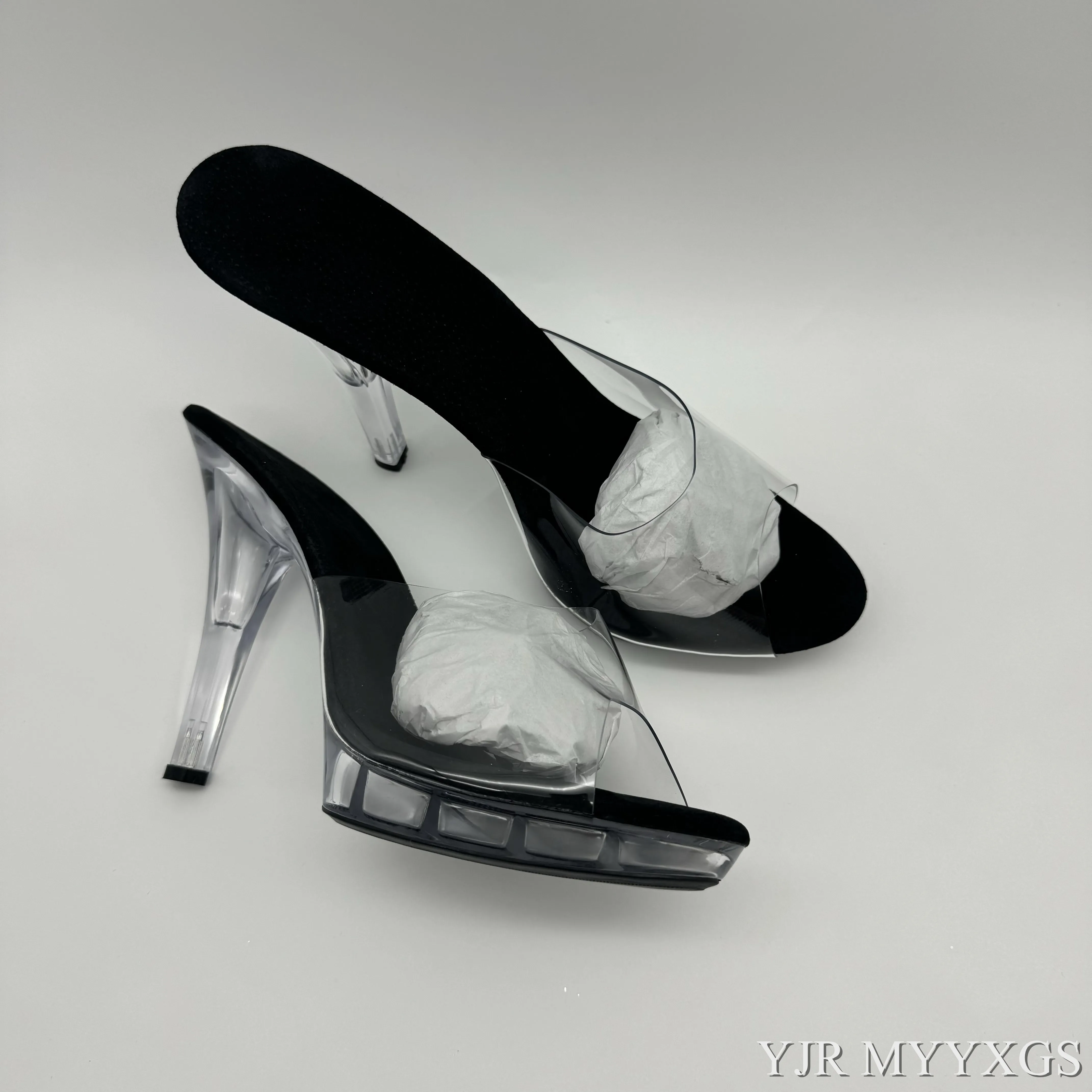 Hot 12 cm sweet gentle woman crystal transparent slippers, platform party sexy shoes, fashionable sandals