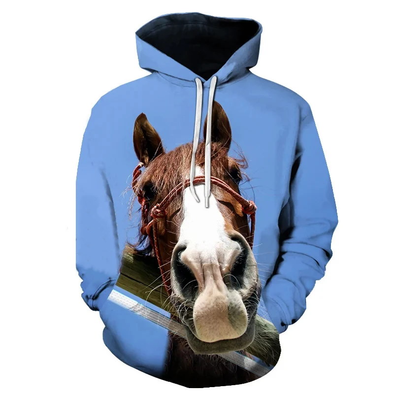 New Horse 3D Print Hoodies Women Men Fashion Streetwear Casual Hoodie Oversized Pullovers Hooded Sweatshirts Kids Tops Clothing