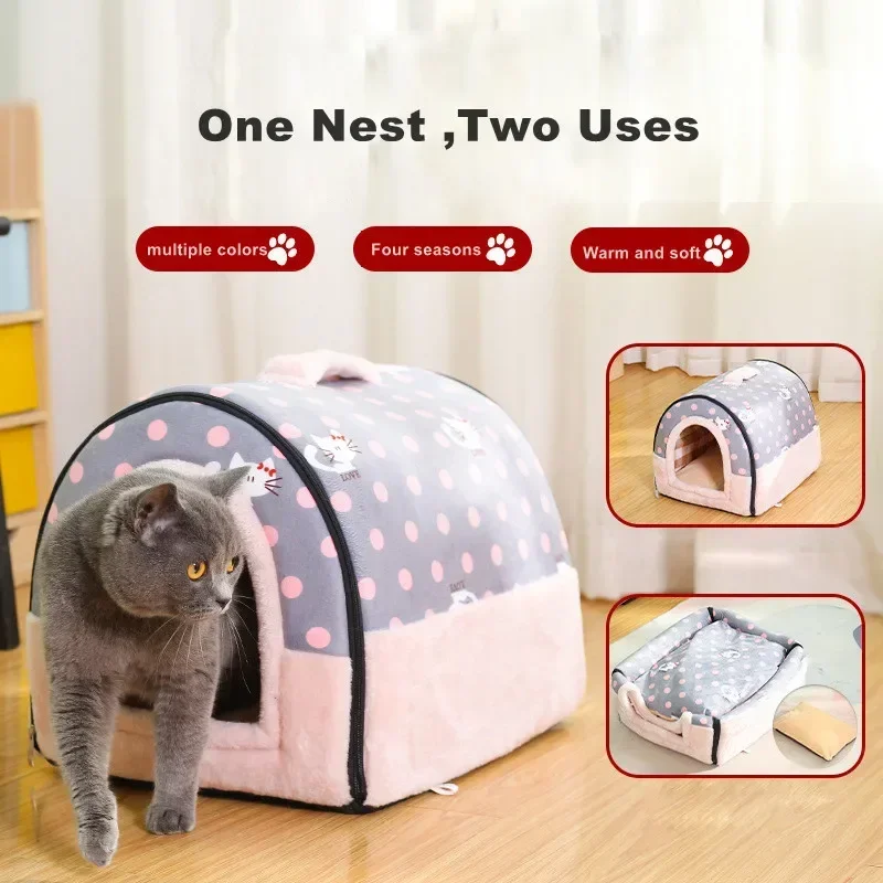 Winter Pet Cat Bed Foldable Dog House Dog Villa Sleep Kennel Removable Nest Warm Enclosed Cave Sofa Big Dog Kennel Pet Supplies