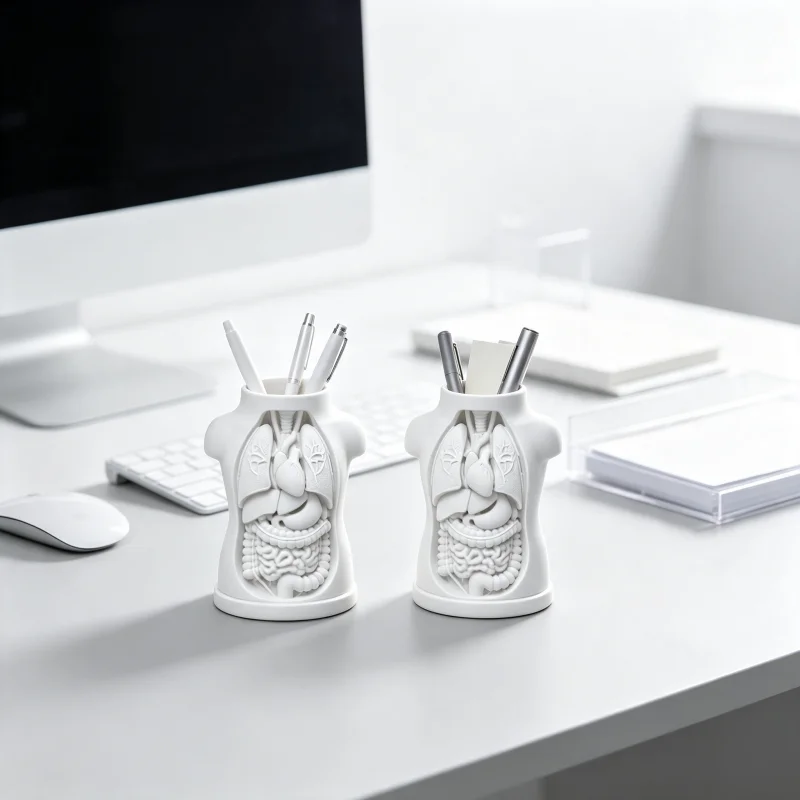 2-Piece Set of White Human Anatomy Relief Desktop Ornaments, 3D Printed Petg Material Torso and Internal Organ Design Pen Holder, Realistic Chest and Abdomen Organ Details Decorative Pen Cup, Creative and Quirky Home Office Desktop Decoration, Trendy Niche Ins-Style Desktop Accessory, Medical Student Study Desk Pencil Decoration Bottle, Fun and Quirky Trending Ornament, Multifunctional Stationery Organizer, Durable and Sturdy Desktop Decoration Item