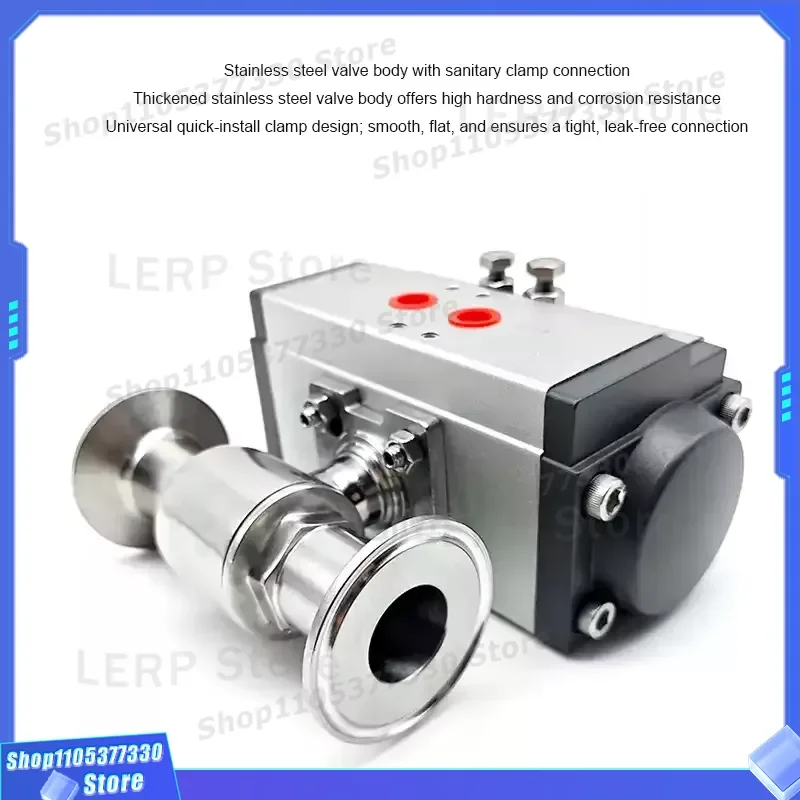 AT Series Quick Assembly Pneumatic 3 Way Reversing Ball Valve 304 316L Stainless Steel Sanitary Grade Clamp Connection
