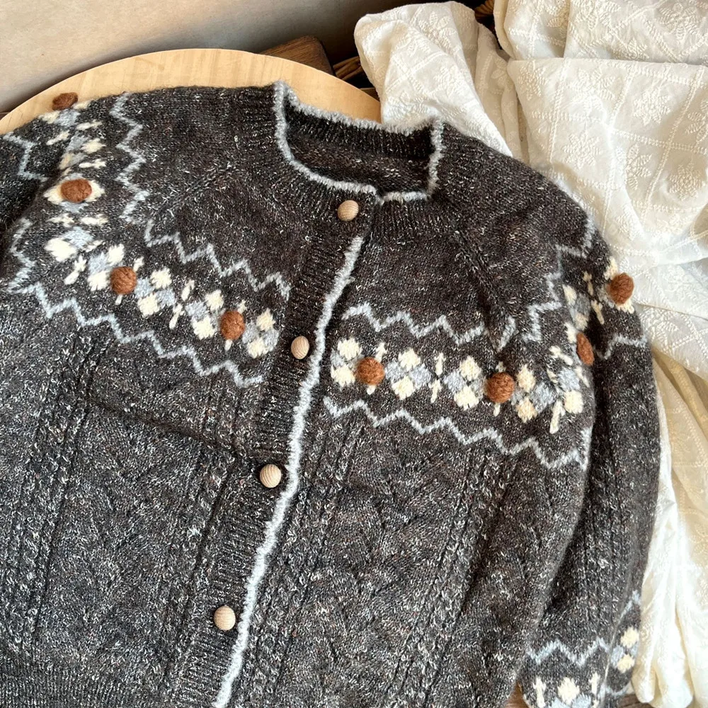 kids sweaters baby clothes French countryside style sweater jacket  Boys and Girls Vintage Knitted Pattern Sweater