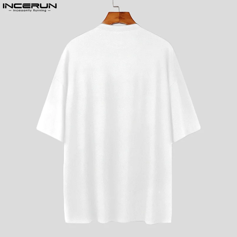 INCERUN Men T Shirt Patchwork O-neck Short Sleeve Loose Korean Style Men Clothing Streetwear 2024 Summer Fashion Casual Tee Tops