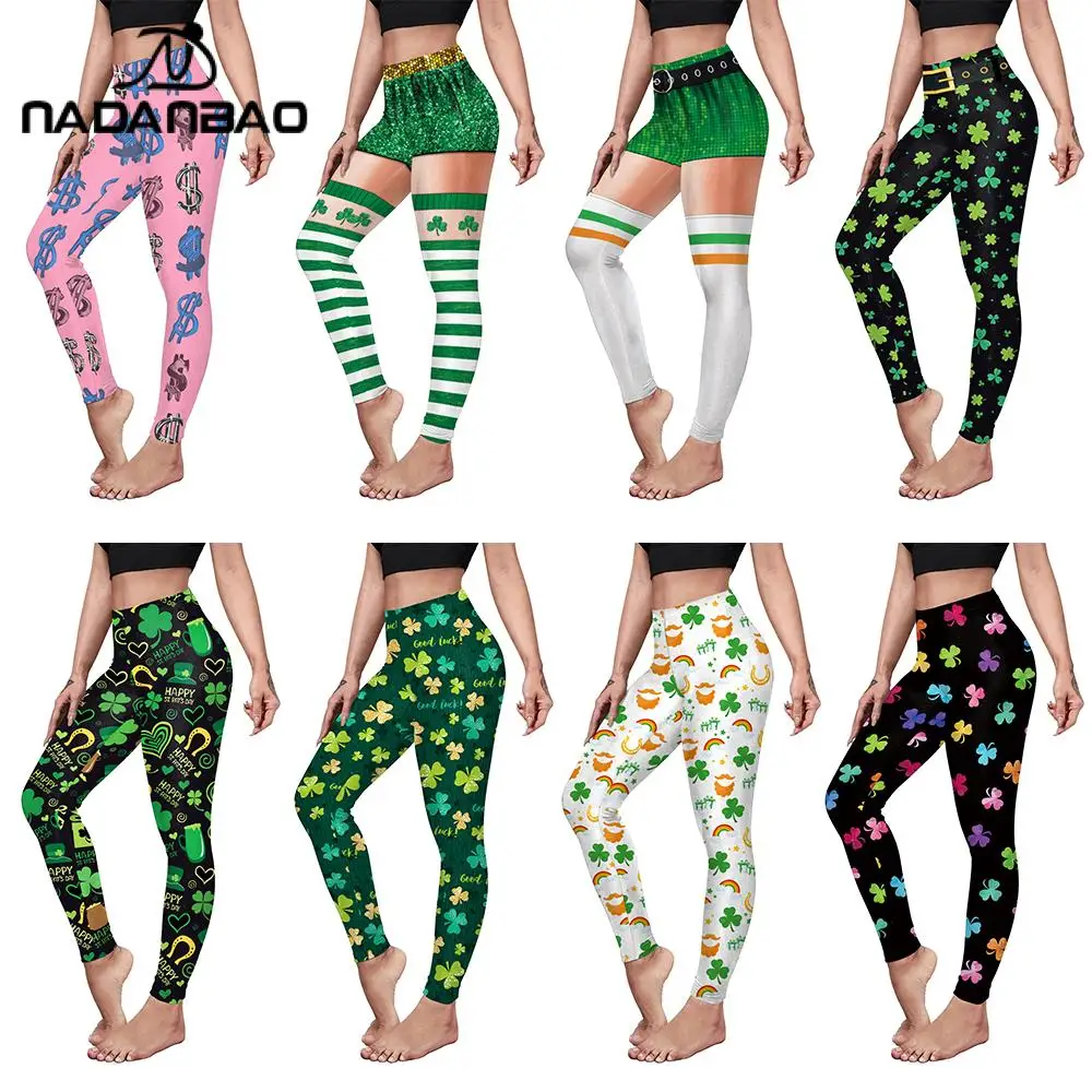 Nadanbao St'patrick's Day Leggings Womens Leggings Workout Hardloopgymbroek Rekbare Casual Digitale Print Slanke Legging