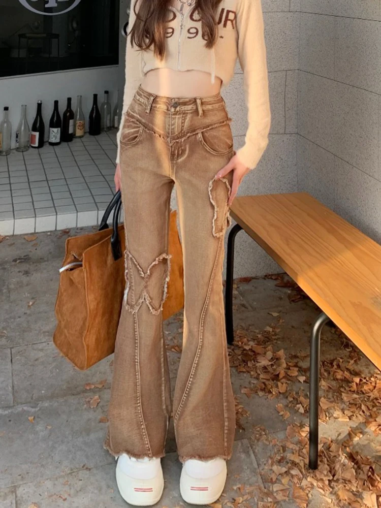 

Vintage Wide Leg Trousers Butterfly Spring Harajuku Hottie Bell-Bottoms Stretch Casual High Waist Pants