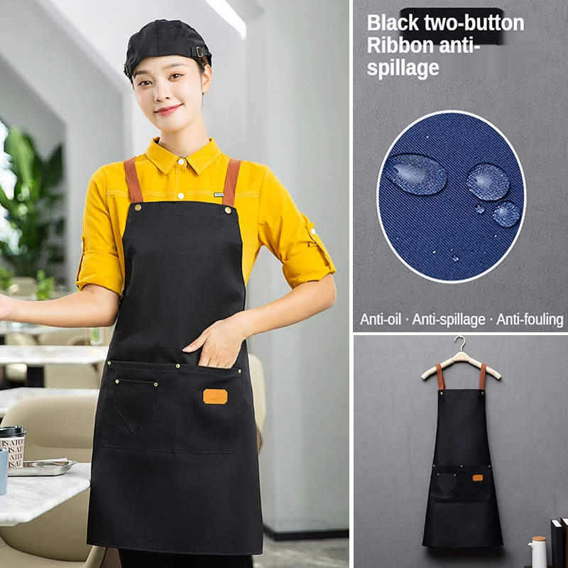 Fashion Kitchen Waterproof Aprons for Woman Men Chef Work Apron for Grill Restaurant Bar Shop Cafes Beauty Nails Studios Uniform
