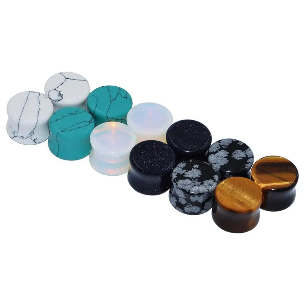 1/6Pairs Hybrid Stone Earplug Tunnel Body Perforation Set Saddle Plugs for Stretched Ears Double Flare Expander Piercing Jewelry