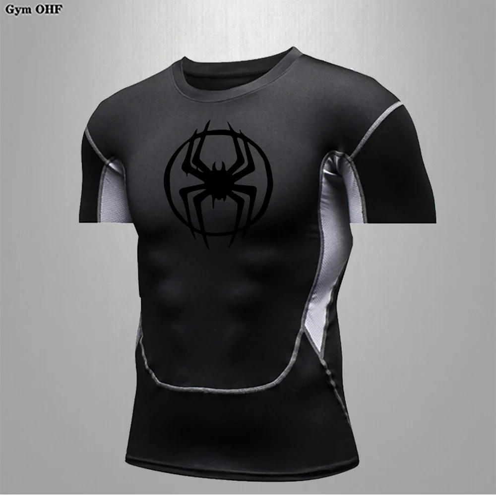 2024 Men\'s Spider Print Compression Shirt, Quick Dry T-Shirt, Gym Running Jersey, Breathable Short Sleeve, S-3XL, Spring/Summer