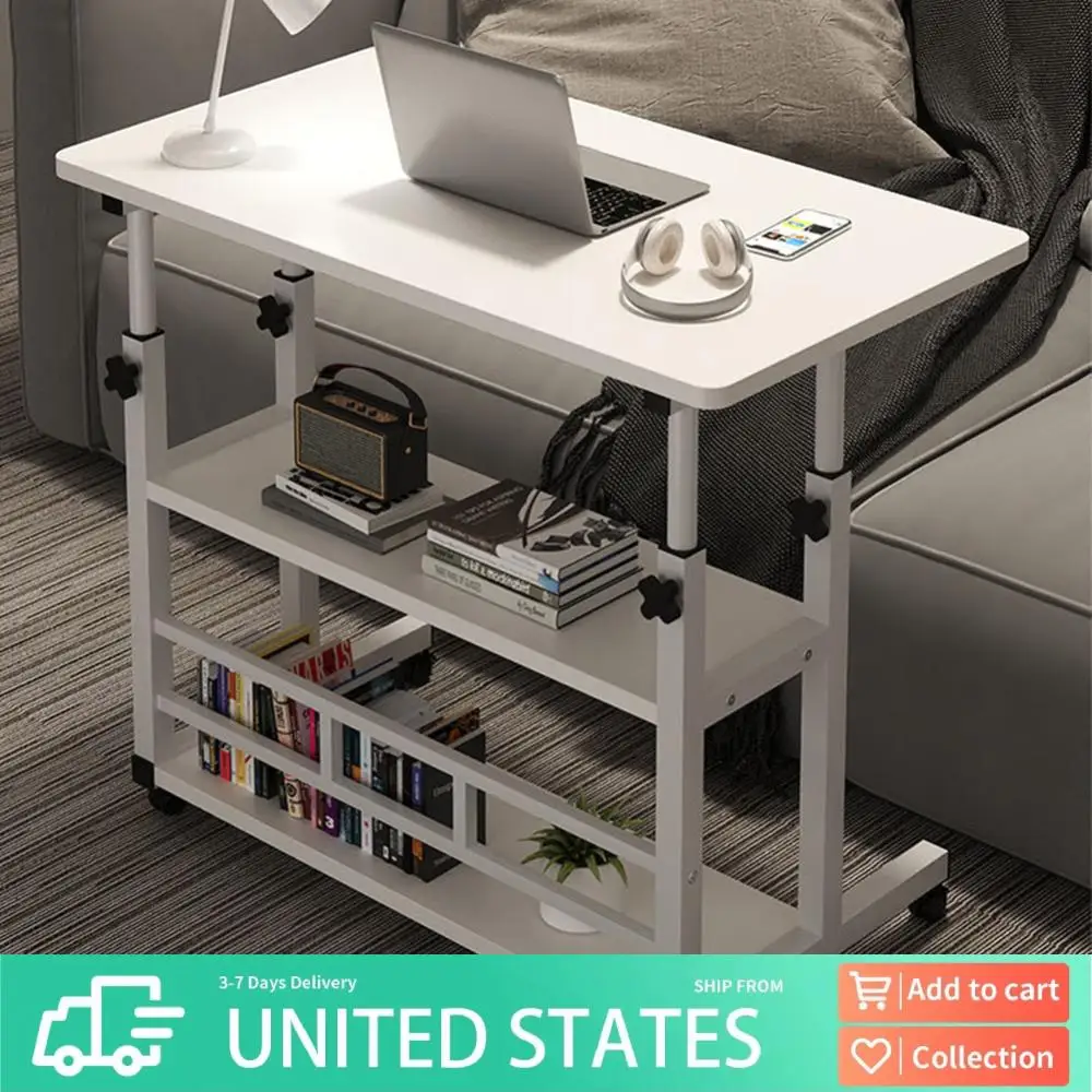 

Мобильный передвижной учебный стол с регулировкой высоты, компьютерный стол с многоуровневым хранением, деревянный стол для ноутбука с полкой для дома и офиса