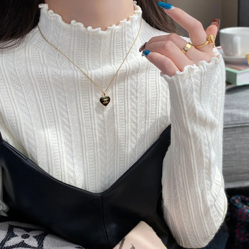 Sueter Feminino Pullover Langarm Weiß Gestrickte Pullover Frauen Pullover Neue Mock Neck Stricken Pullover Pullover Frauen Tops Q1757