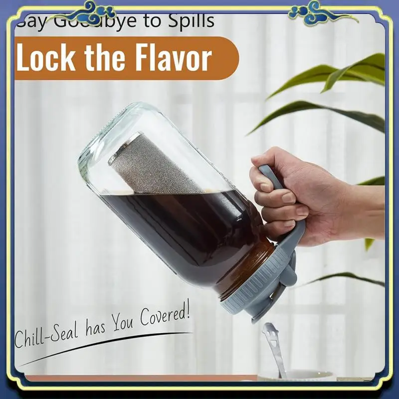A56P-Cold Brew Coffee Pitcher Mason Jar 64Oz, Durable Thick Glass Cold Brew Pitcher Flip Cap Spout Lid With Handle