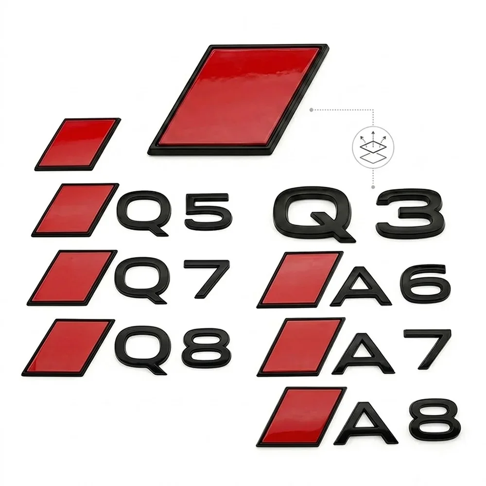 NEUES 3D ABS Auto-Logo A3 A4 A5 A6 A7 A8 Q3 Q5 Q7 Q8 Emblem für Audi Heckklappen-Abzeichen Buchstaben Aufkleber Zubehör – Detail 3