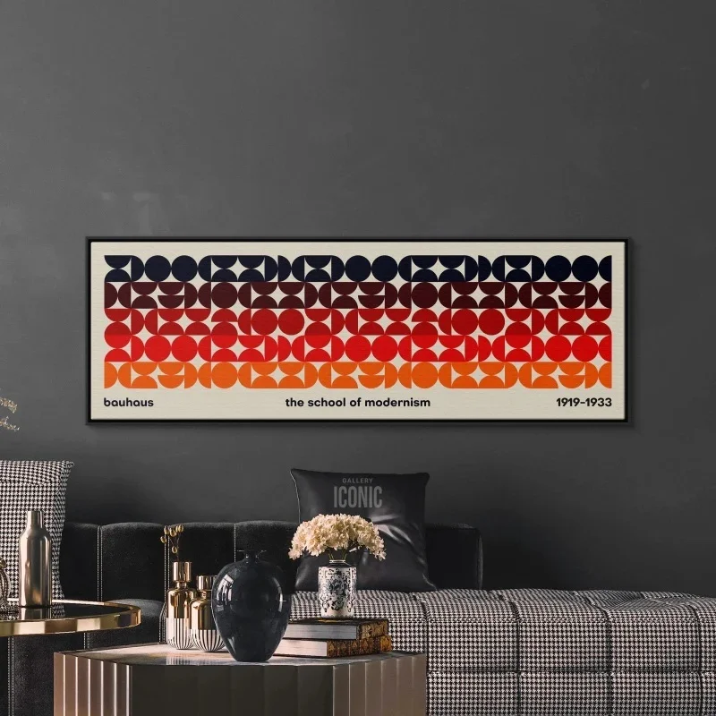 1PC frameless Mid Century Modern Canvas Panoramic Print Unframed Bauhaus Art | Wide Wall Art for Living Room Canvas | Semicircle