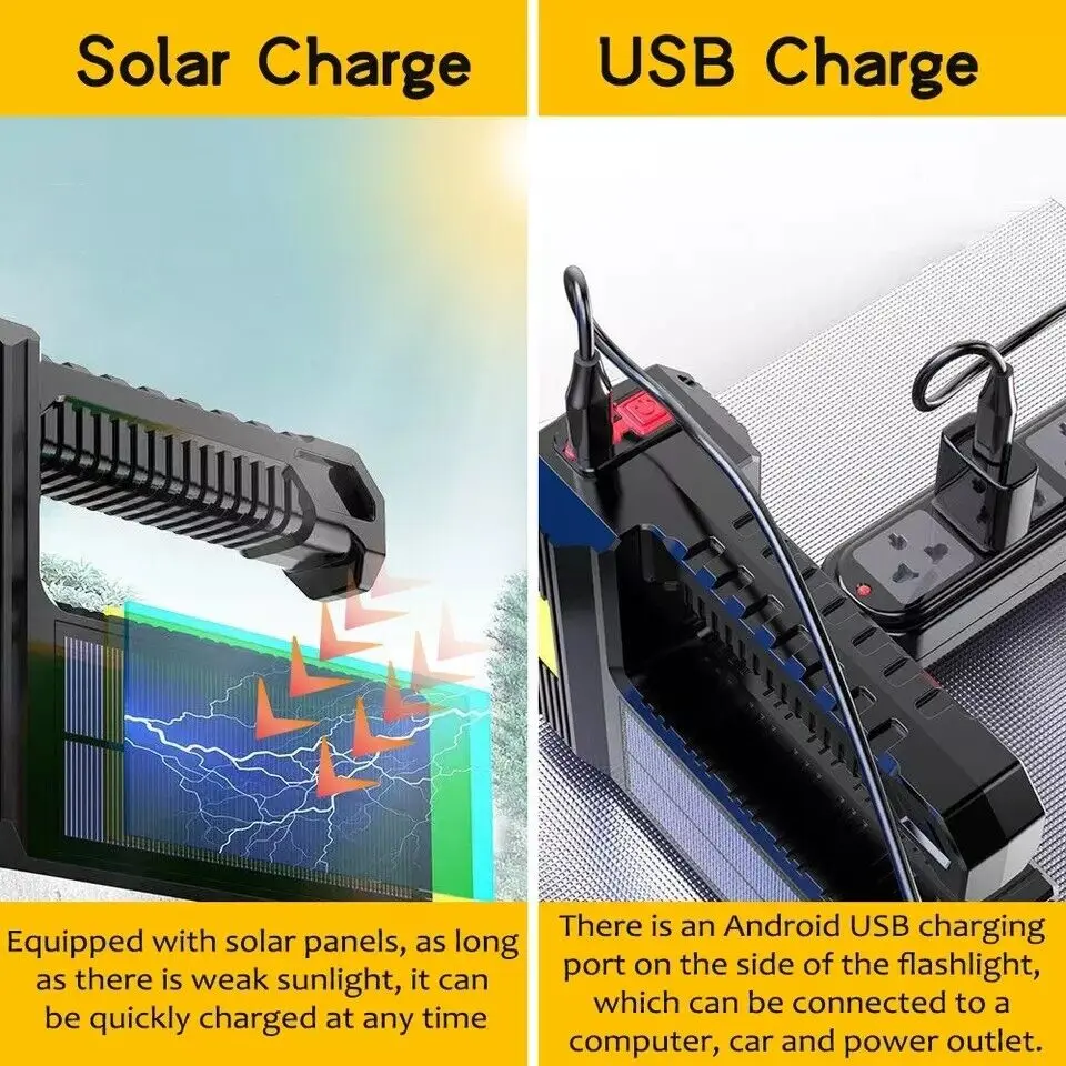 Lanterna Recarregável Solar Lanterna De Acampamento Impermeável De Alta Potência Lanternas Led Tocha Solar para Pesca Procurando Emergência