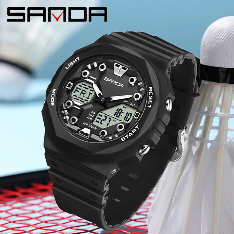 SANDA G style ساعات رياضية خارجية للرجال LED ساعة يد رقمية عسكرية مقاومة للماء تاريخ ساعة إلكترونية صبي فتاة كرونوغراف