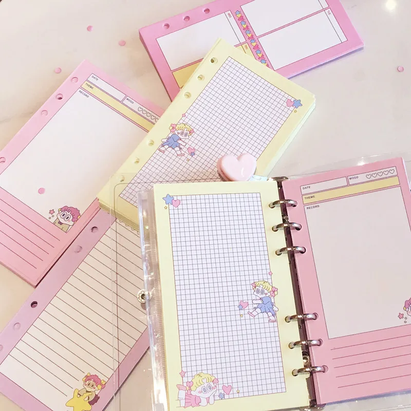 50 Sheets Colored Bear A6 Notebook Journal Paper Refill 6 Holes Spiral Binder Daily Weekly Index Inside Page School Stationery