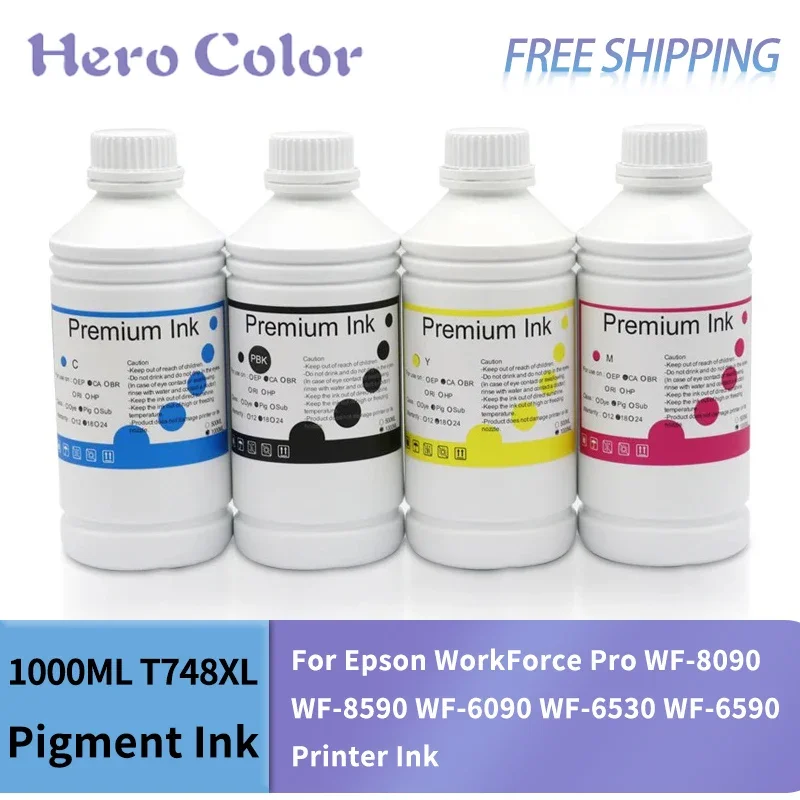 1000ML T748XL T748 T748XXL tinta pigmen untuk Epson Tenaga Kerja Pro WF-8090 WF-8590 WF-6090 WF-6530 WF-6590 tinta Printer