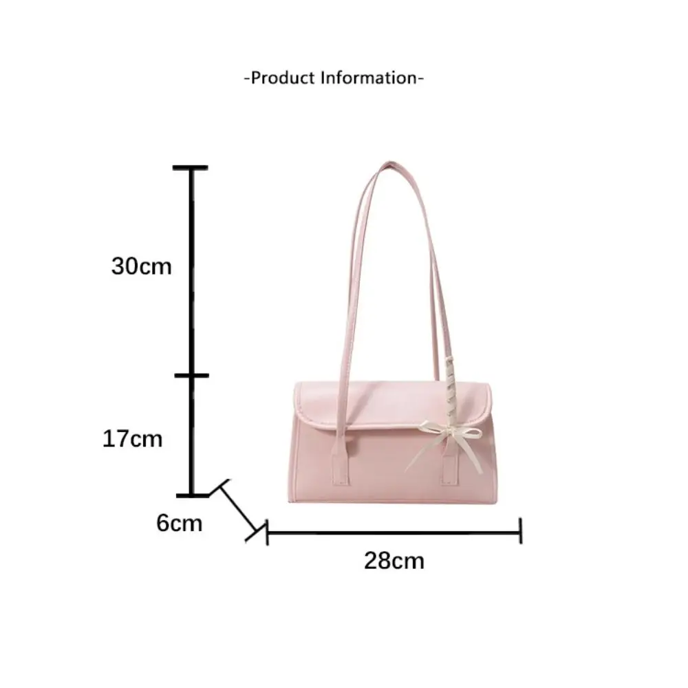 Trendy Sweet Y2k Bow Ribbons Shoulder Bag Large Capacity Portable Girls Handbag Pu Leather Solid Color Underarm Casual Bags - view 6
