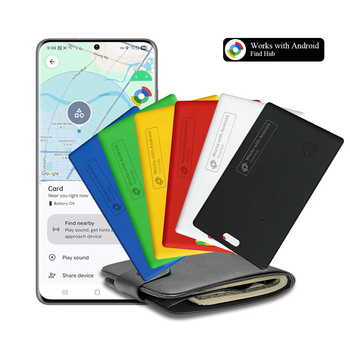 

Thin Wallet Tracker Card Android Smart Tag Work with Google Find Hub Bluetooth Search Air Tracker Tag Locator Wallet Finder Card