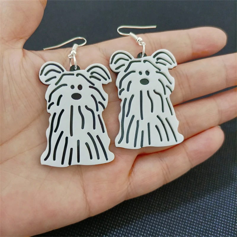 KUGUYS Cute Dog Dangle Earrings for Women Original and Funny Acrylic White And Black Hollow Out Fashion Jewelry Accessories