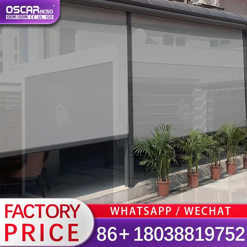 Motorized Fabric Curtains Zip Screen Roller Blinds Windproof for Garden Terrace Patio Rolling Blind
