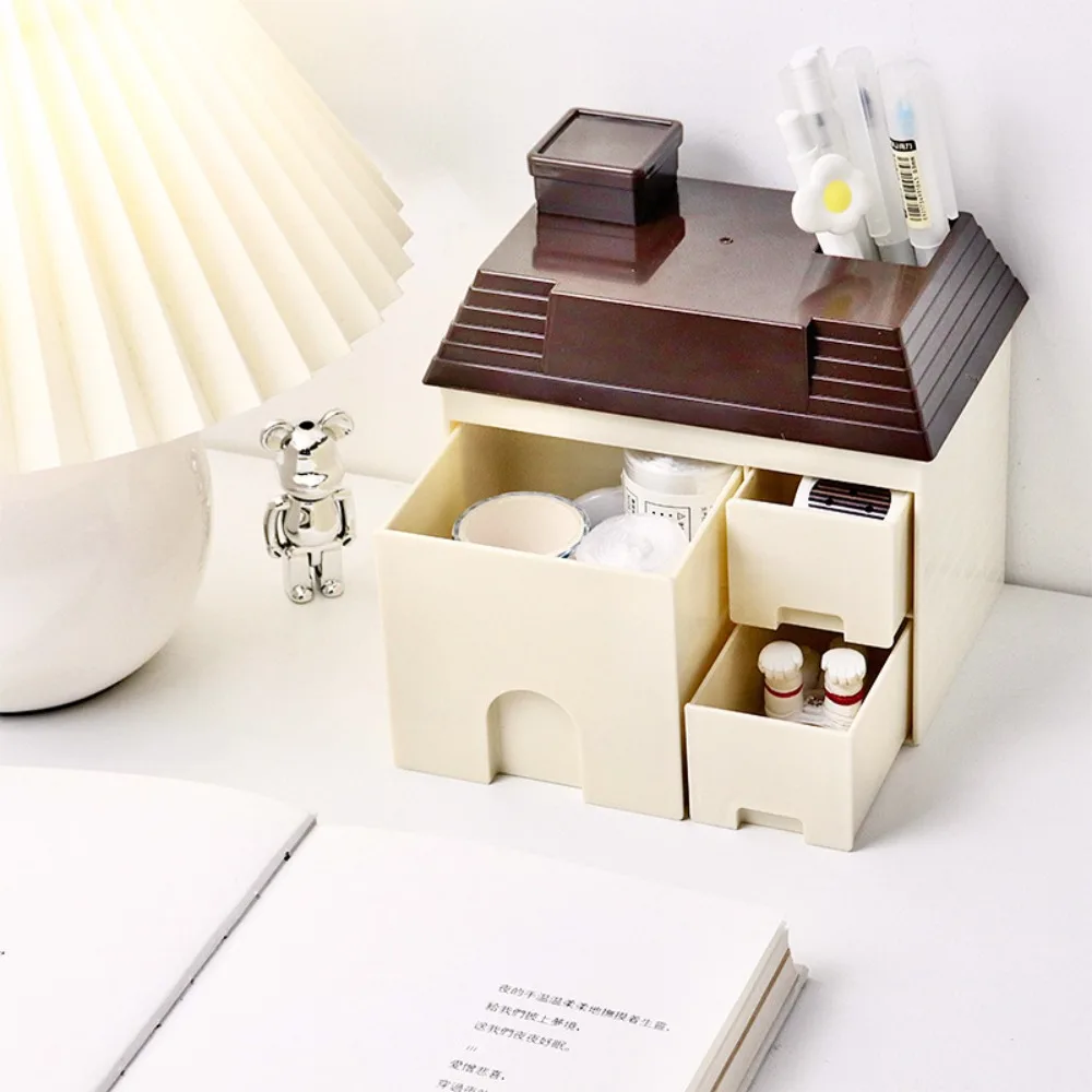 

Detachable Small House Pen Holder Plastic Kawaii Stationery Storage Drawer Space Saving Desktop Storage Box Makeup