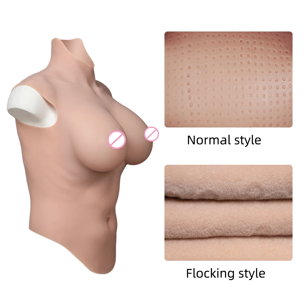 U-Charmmore 7th Oil-Free Half Body Silicone Breastplate Fake Boobs Breast Forms For Trans Crossdresser Boy To Girl Transgirl