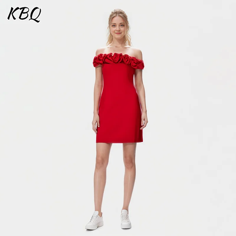 

KBQ Solid Patchwork Appliques Sexy Slimming Dresses For Women Strapless Sleeveless High Waist Off Shoulder Mini Dress Female New