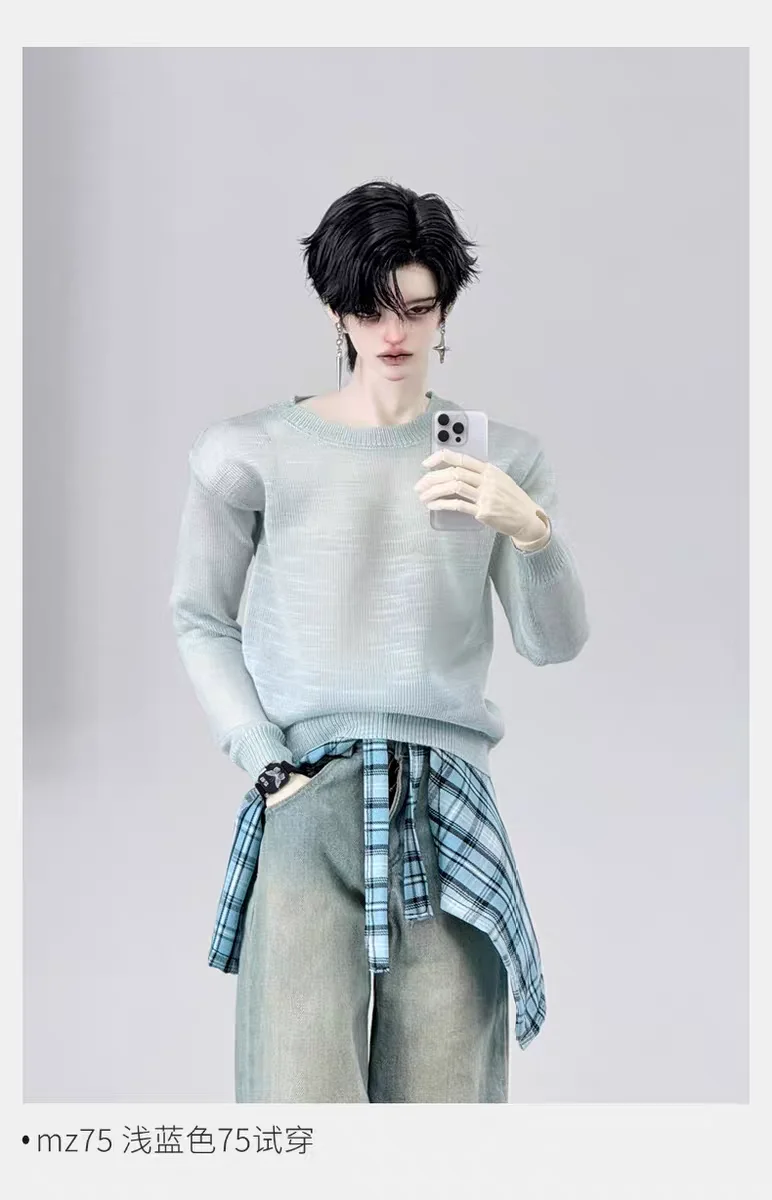 

Одежда для куклы BJD, подходящая для размера 1/4, 73, 75, 77, четырехцветный прозрачный свитер с круглым вырезом и длинными рукавами, прозрачный топ